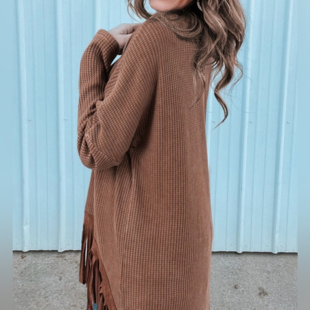 LAST ONE Waffle Fringed Sweater for Women - Picture 3 of 13